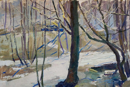 Textured impressionist snowy forest oil painting by Shepetovsky Vitaly Yakovlevich