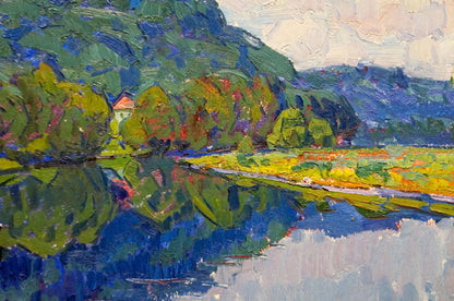 Vibrant impressionist lakeside oil painting by Chegodar Vasily Dmitrievich