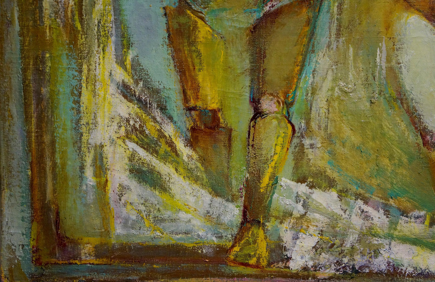 Golden-yellow abstract figure portrait of girl by Elena Shchekina