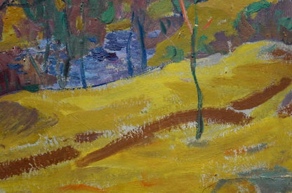 Vibrant yellow and brown abstract landscape oil painting Its a nasty day by Scriabin Petr Dmitrievich