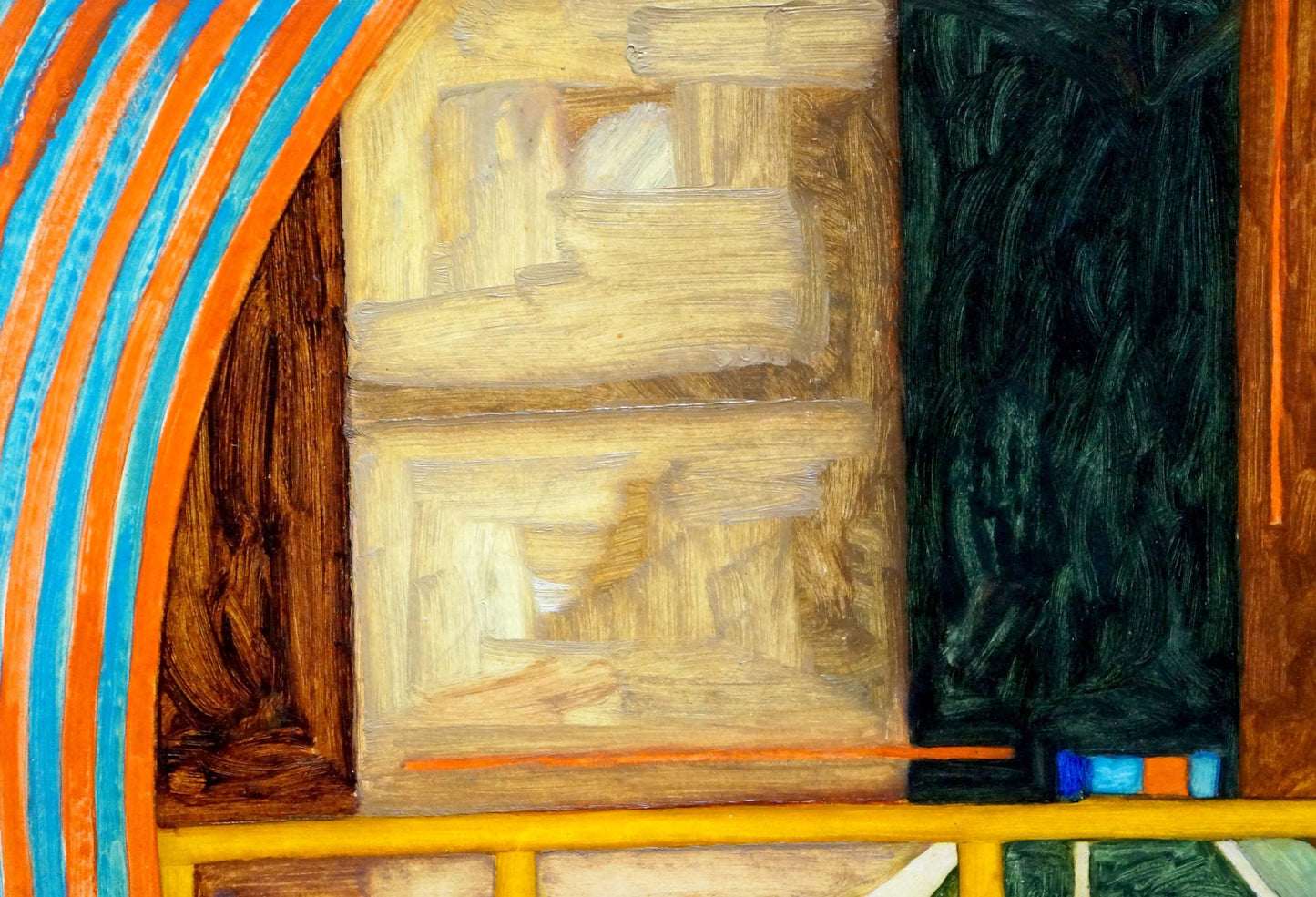 Abstract oil painting Care by Pitsykevych Eugene on textured beige wood