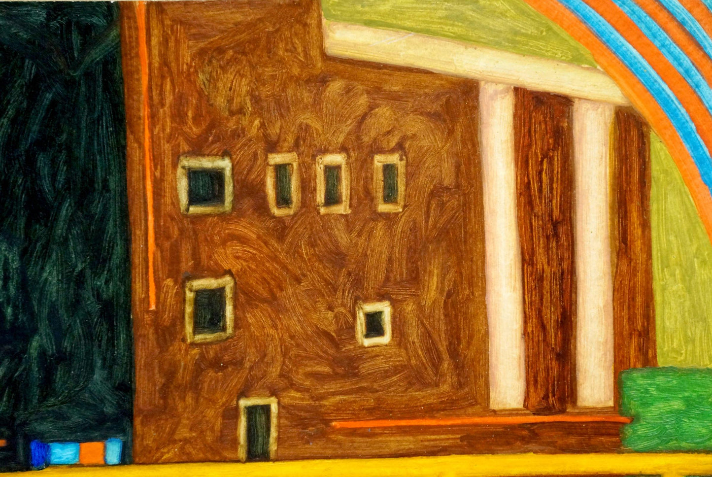 Abstract oil painting Care by Pitsykevych Eugene: stylized wooden facade