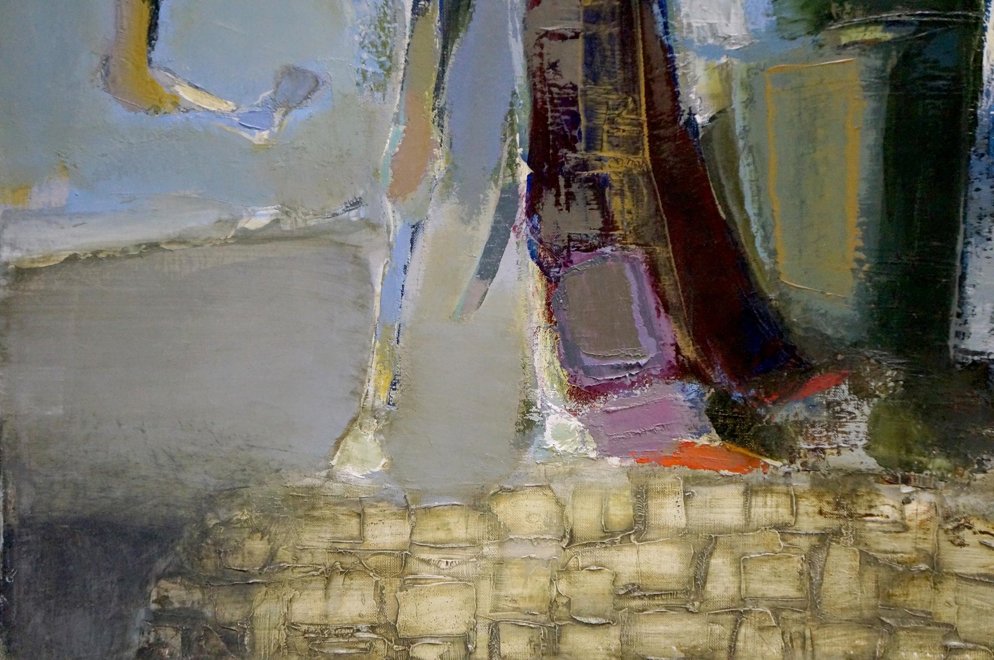 Oil painting A meeting by Buryak Boris Ivanovich in grays blues reds