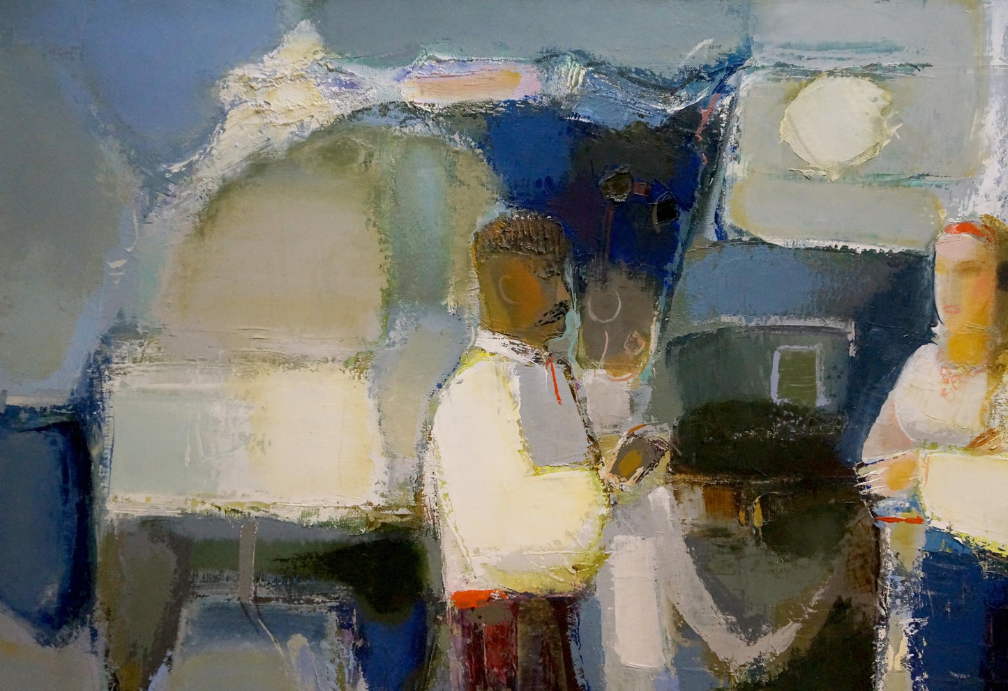 Oil painting A meeting by Buryak Boris Ivanovich, abstract blue white figures