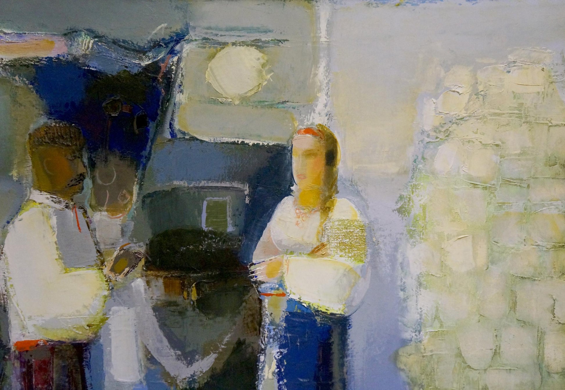 Oil painting A meeting by Buryak Boris Ivanovich, abstract figures in blues