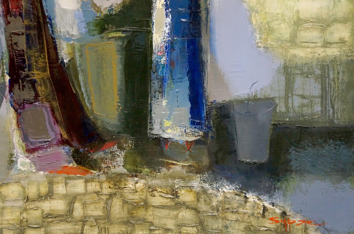 Oil painting A meeting by Buryak Boris Ivanovich, abstract blue green tones