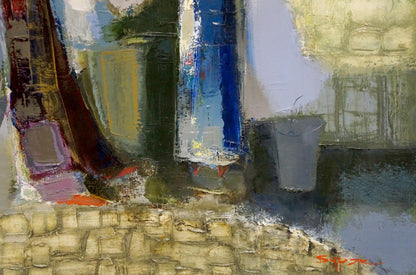 Oil painting A meeting by Buryak Boris Ivanovich, abstract blue green tones