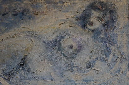 Abstract impasto oil portrait of female figure in muted blues, Resakov