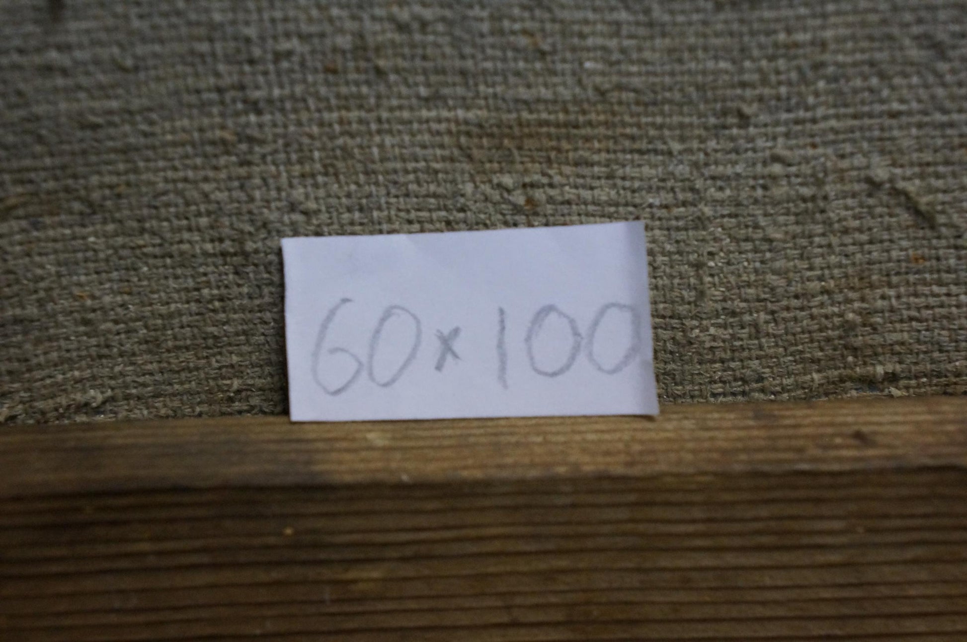 Back of Resakov oil painting portrait label: handwritten 60x100