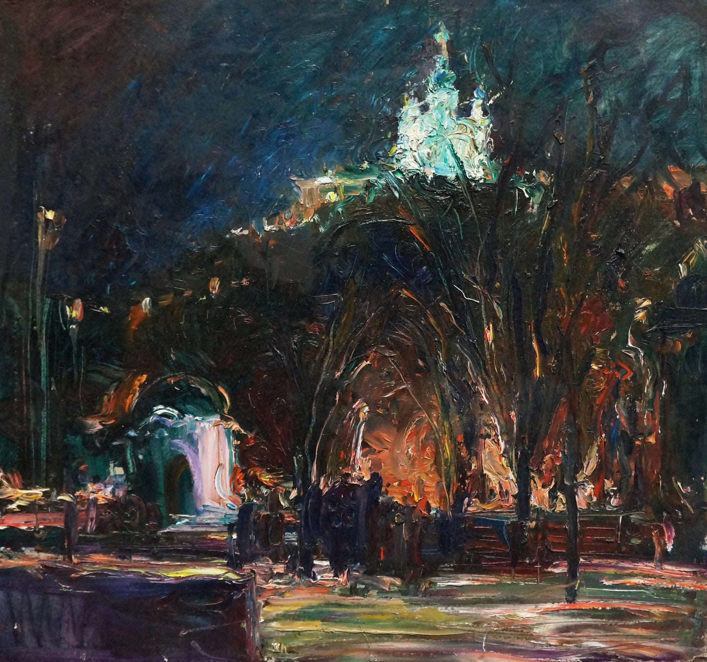 Vibrant impressionistic oil painting of nighttime park by Klimenko Alexander Ivanovich