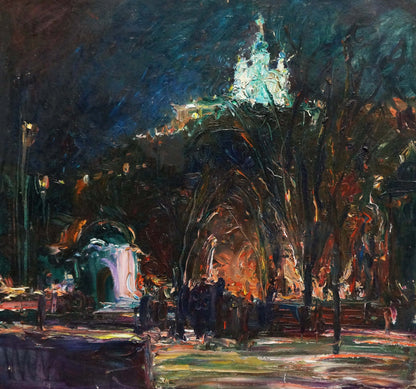 Vibrant impressionistic oil painting of nighttime park by Klimenko Alexander Ivanovich