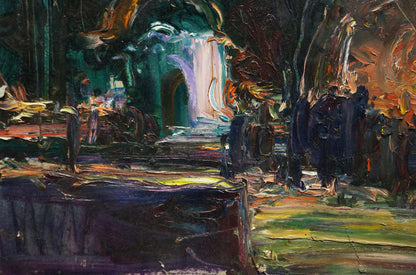 Vibrant impressionistic oil painting of mystical night forest by Klimenko Alexander Ivanovich