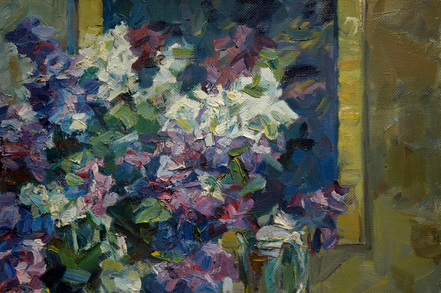 Vibrant impressionistic oil painting of lilac hydrangeas by Fedor Zakharov