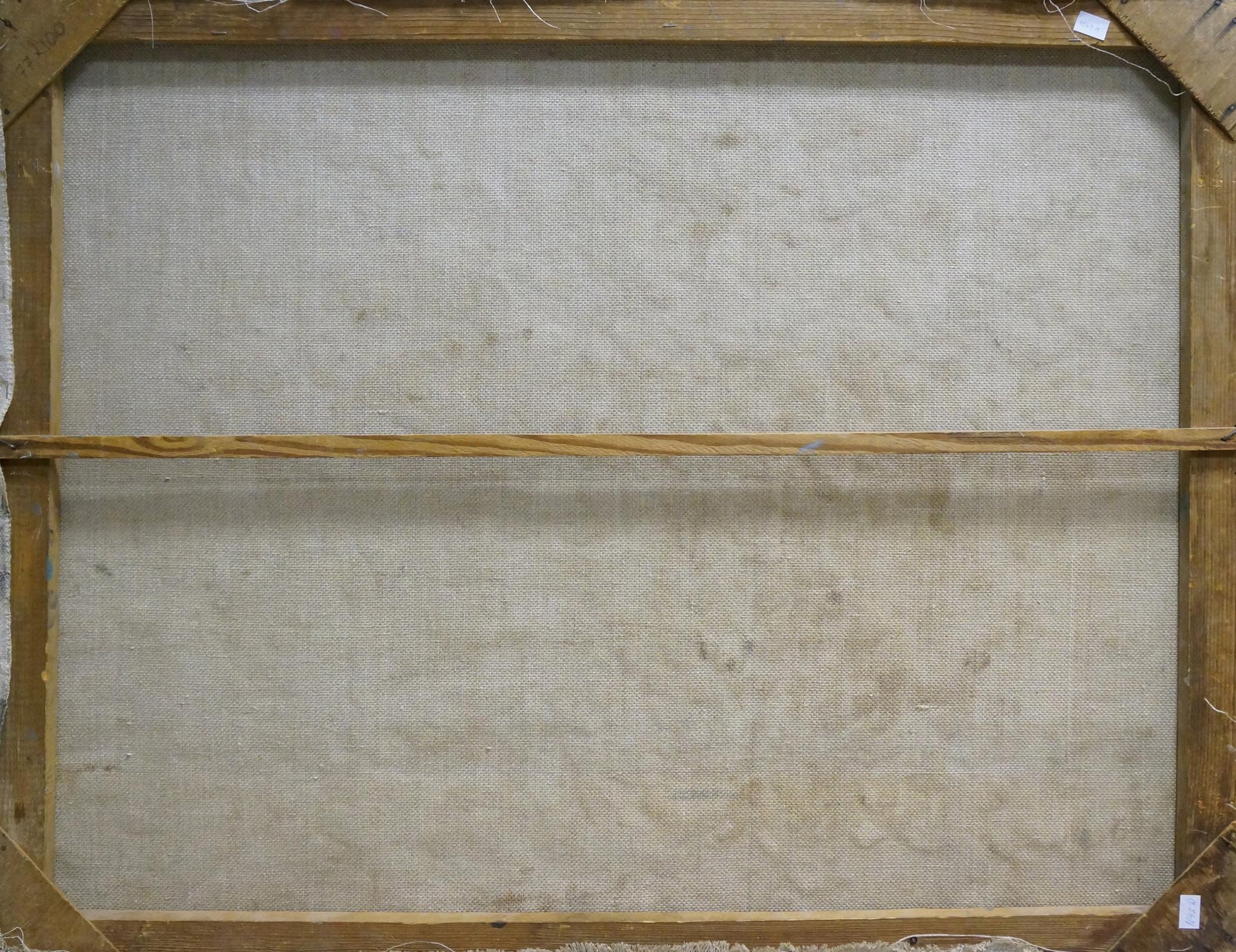 Back of Lilac oil painting by Fedor Zakharov with wooden frame and beige fabric backing