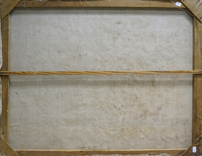 Back of Lilac oil painting by Fedor Zakharov with wooden frame and beige fabric backing