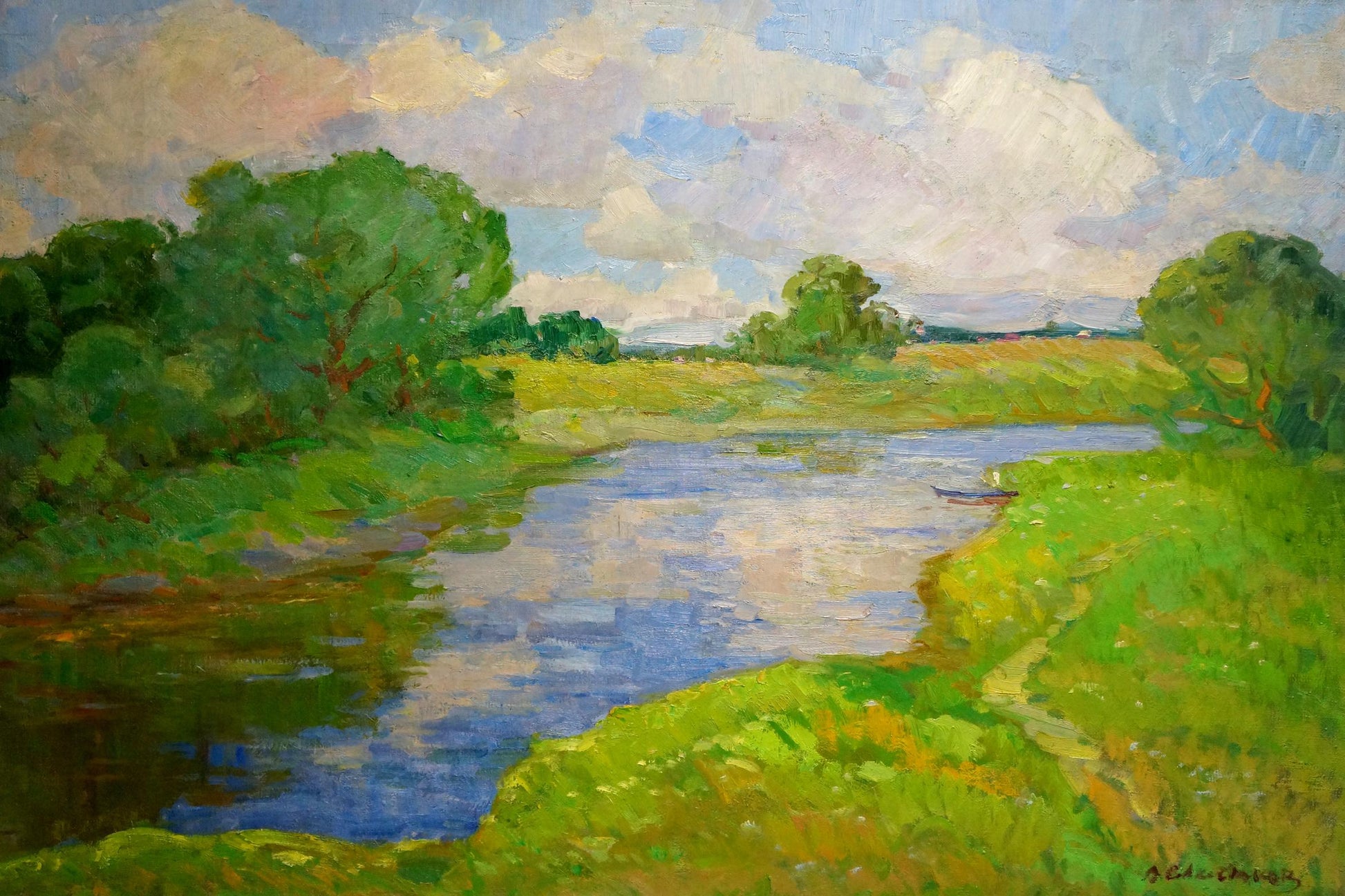 Serene impressionist oil painting by Sevastyanov Victor Grigorievich