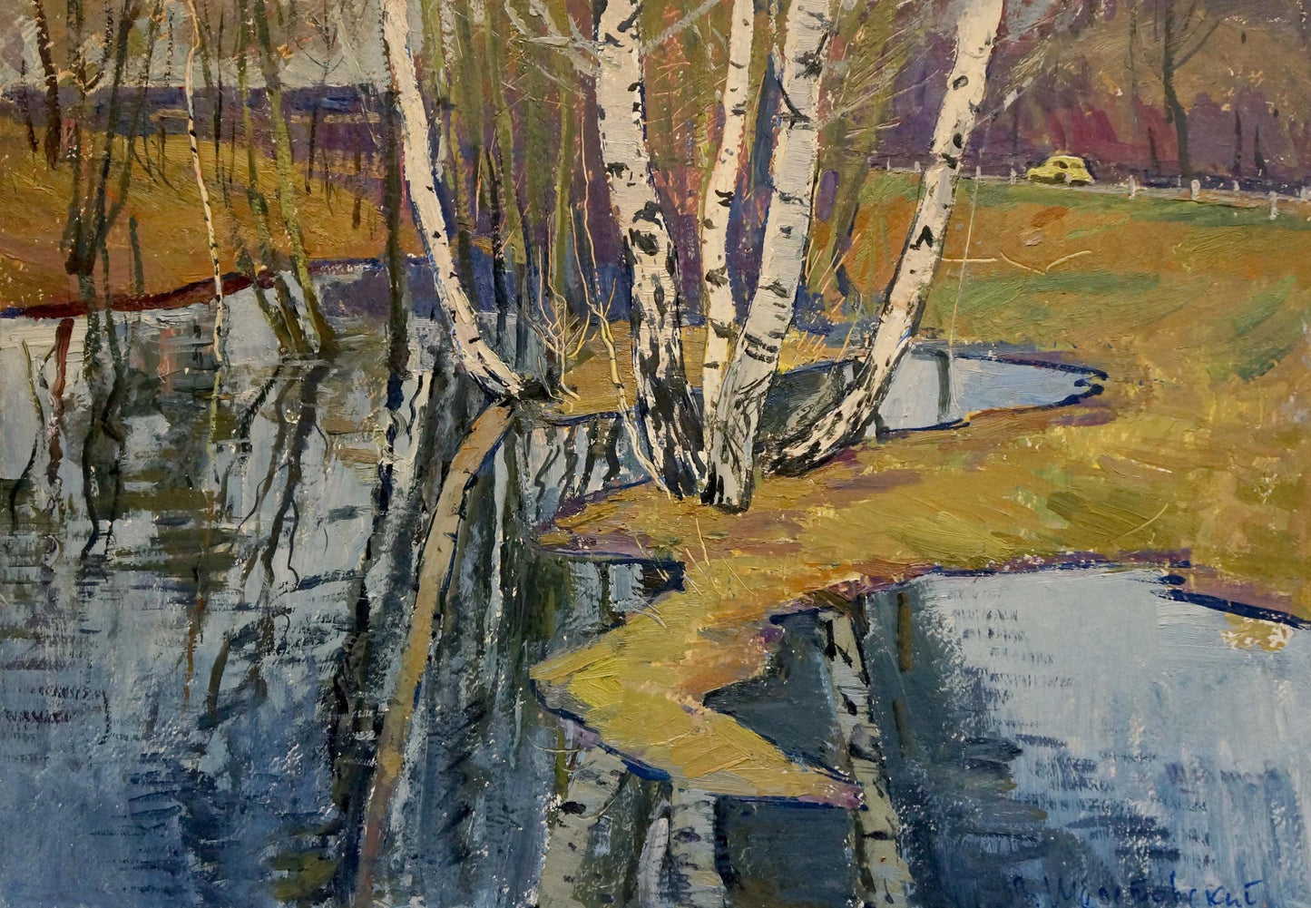 Oil painting of birches by water by Shepetovsky Vitaly Yakovlevich