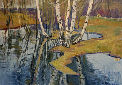 Oil painting of birches by water by Shepetovsky Vitaly Yakovlevich