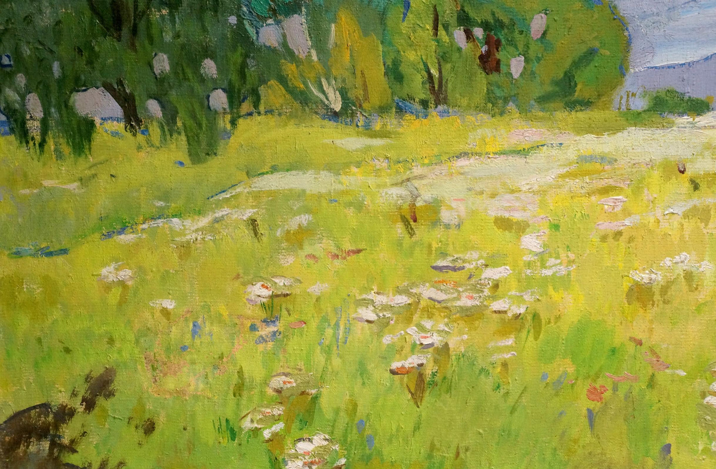 Vibrant impressionist oil painting by Dubish Ivan Ivanovich of sunlit meadow with wildflowers