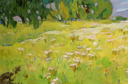 Vibrant impressionist oil painting by Dubish Ivan Ivanovich of sunlit meadow with wildflowers