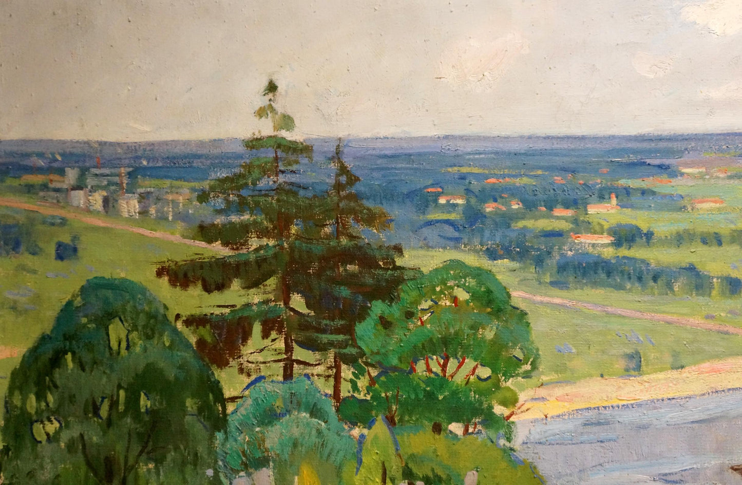 Vibrant impressionist oil landscape by Dubish Ivan Ivanovich with green trees and hills
