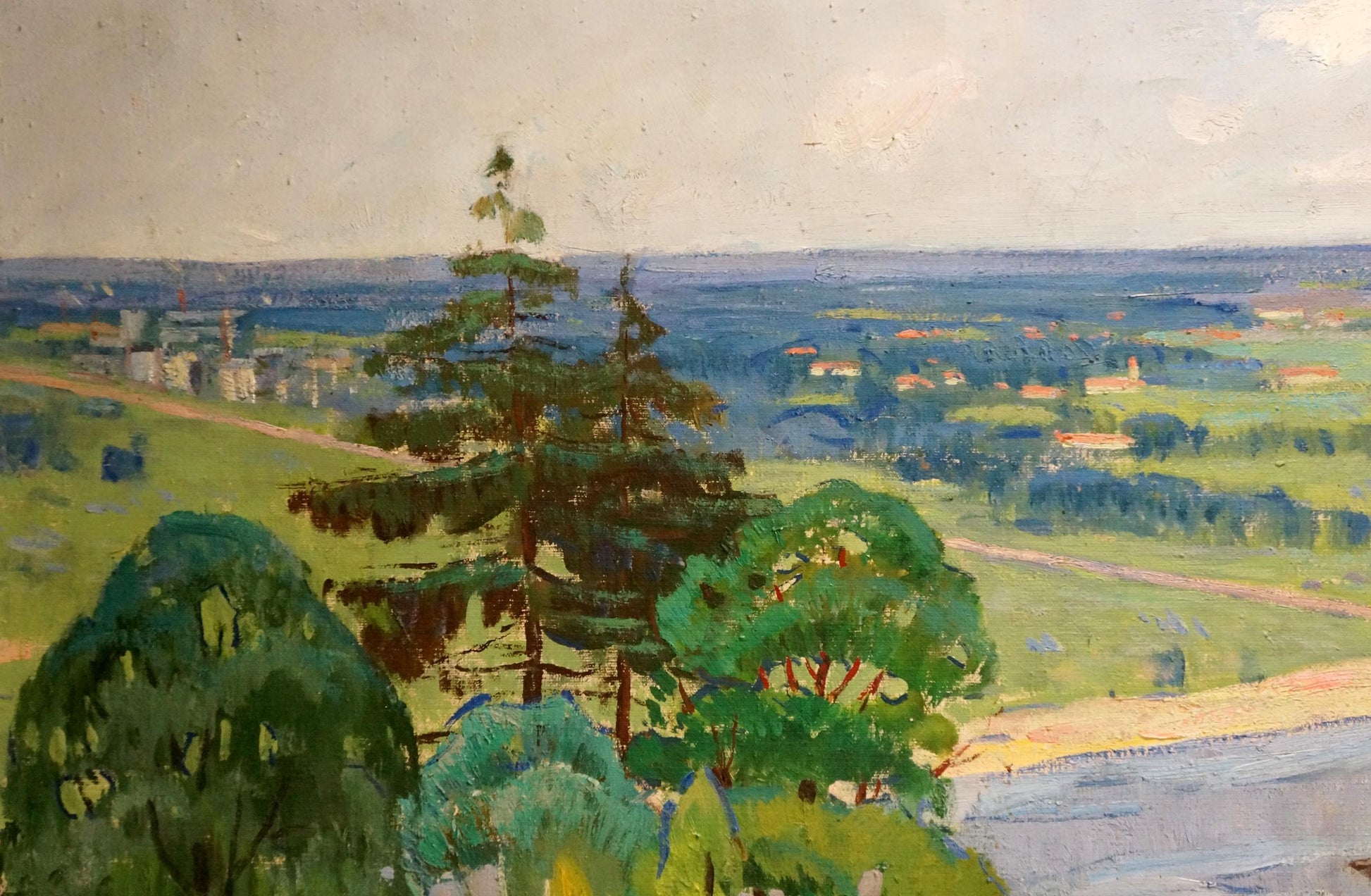 Vibrant impressionist oil landscape by Dubish Ivan Ivanovich with green trees and hills