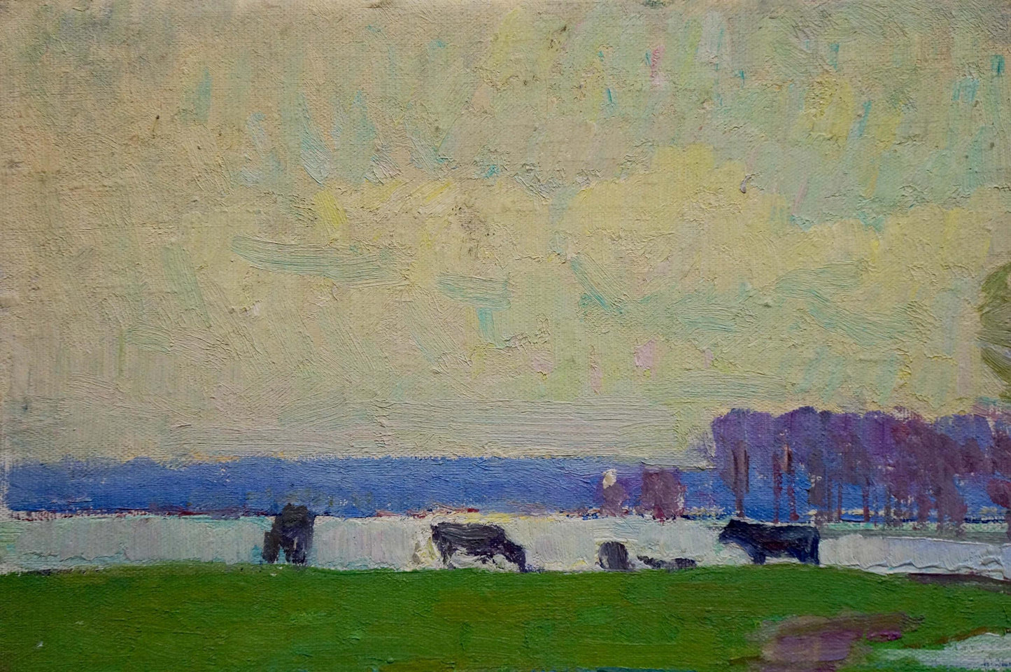 Oil painting After the Rain by Shepetovsky Vitaly Yakovlevich with cows in fields