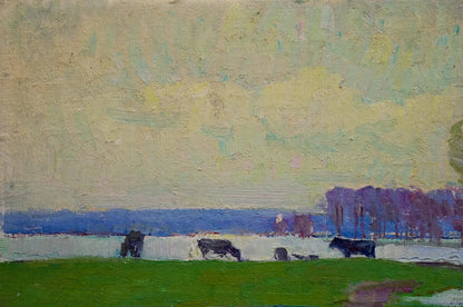 Oil painting After the Rain by Shepetovsky Vitaly Yakovlevich with cows in fields