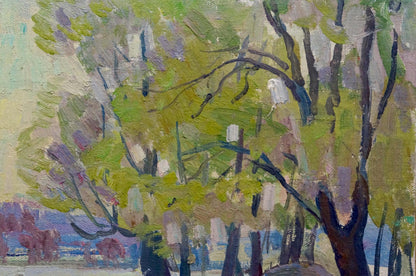 Oil painting After the Rain by Shepetovsky Vitaly Yakovlevich with textured impressionist trees