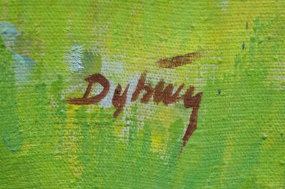 Brown cursive signature by Dubish Ivan Ivanovich on textured green canvas