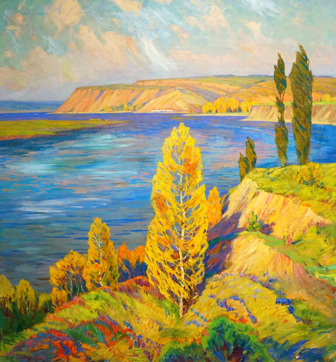 Vibrant impressionist oil painting Evening landscape by Zlyden Yuri Fedorovich