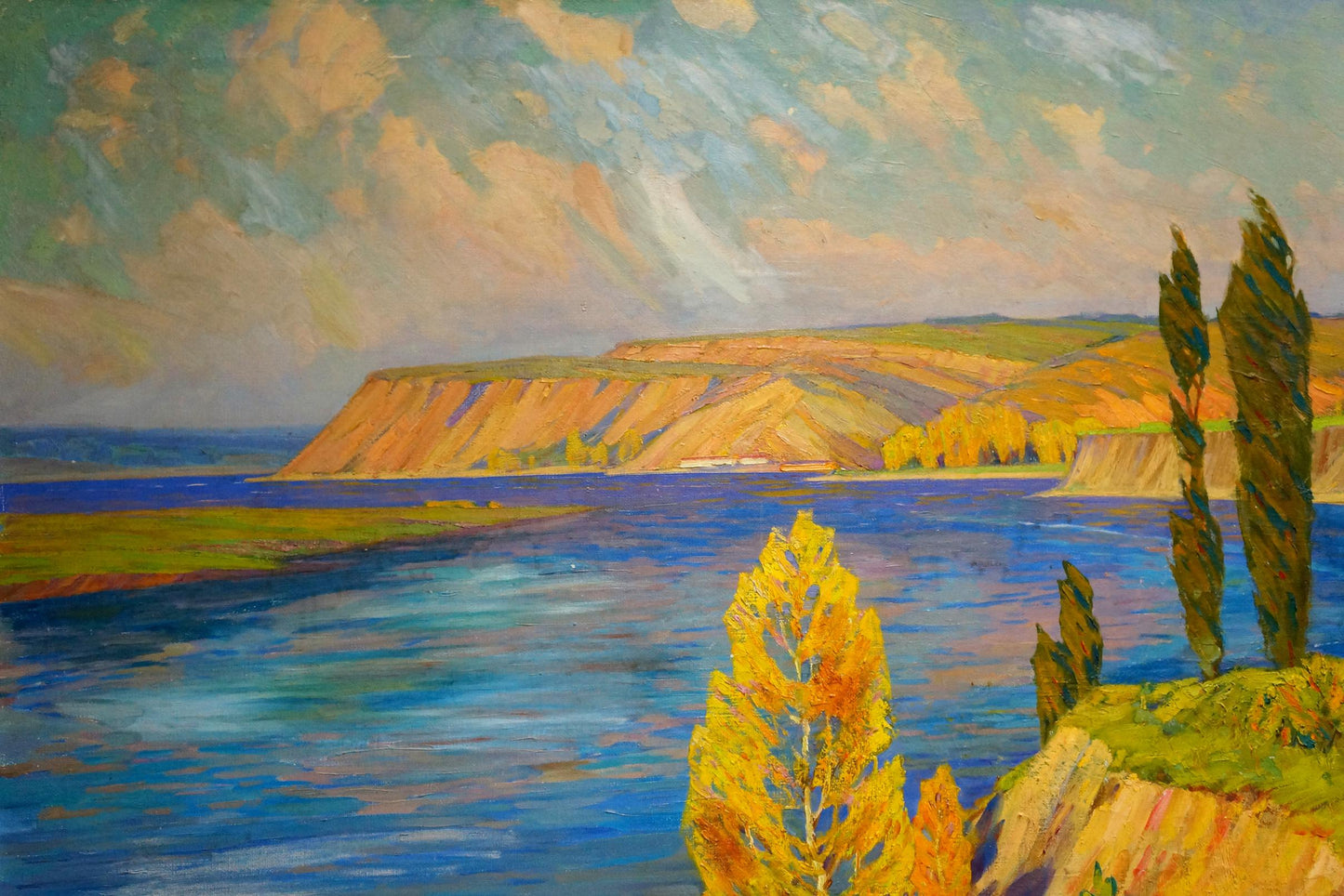 Vibrant impressionist oil painting Evening landscape by Zlyden Yuri Fedorovich