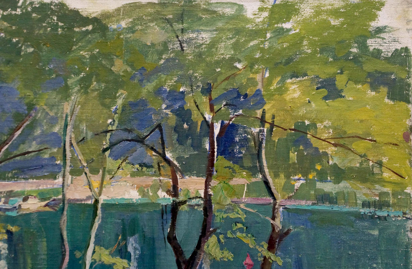 Vibrant oil painting of river landscape by Panich Igor Vasilievich