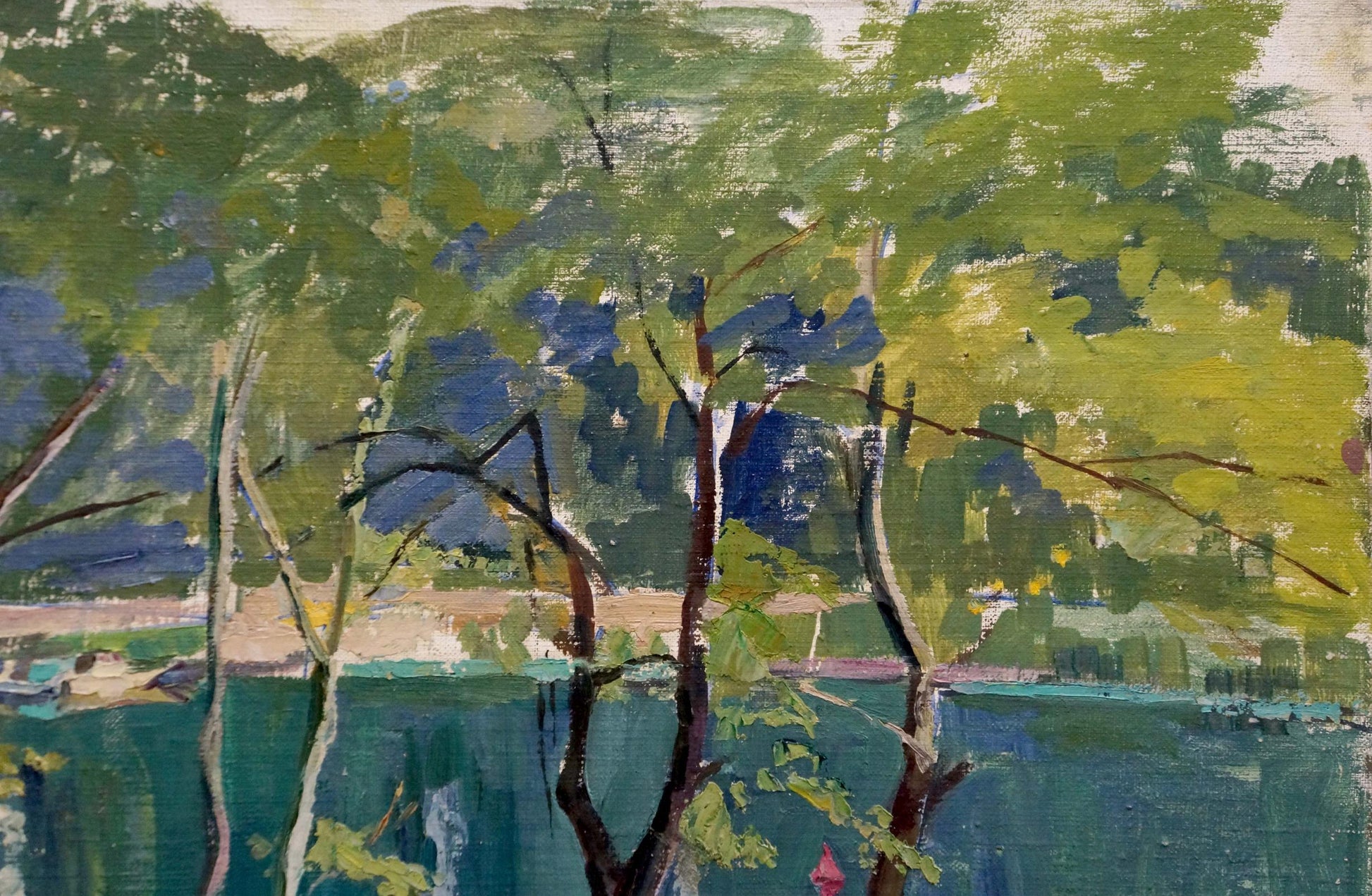 Vibrant oil painting of river landscape by Panich Igor Vasilievich