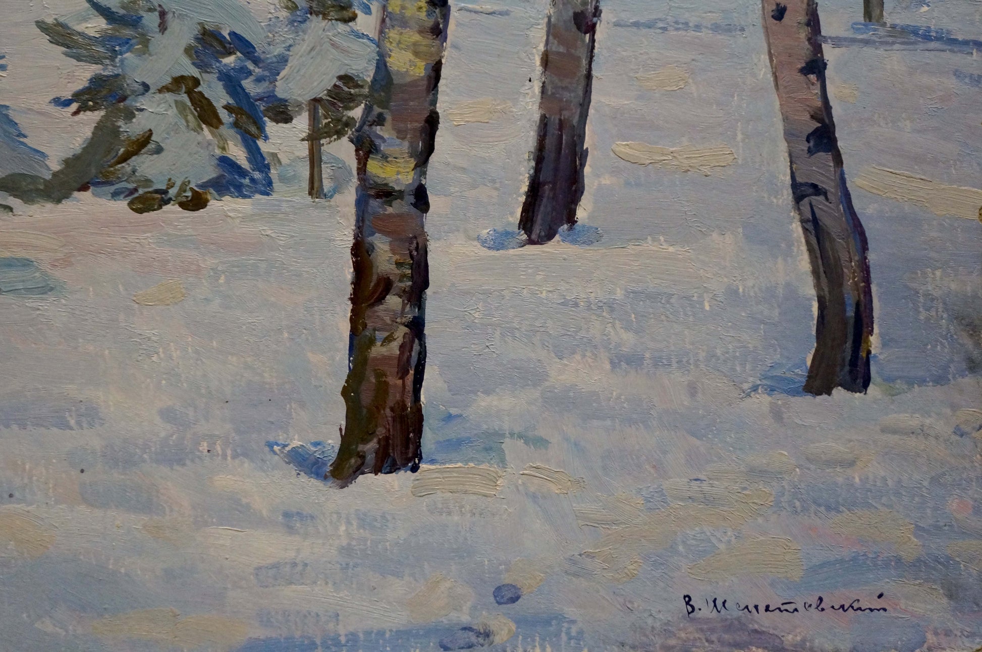 Oil painting of snowy birch trees by Shepetovsky Vitaly Yakovlevich