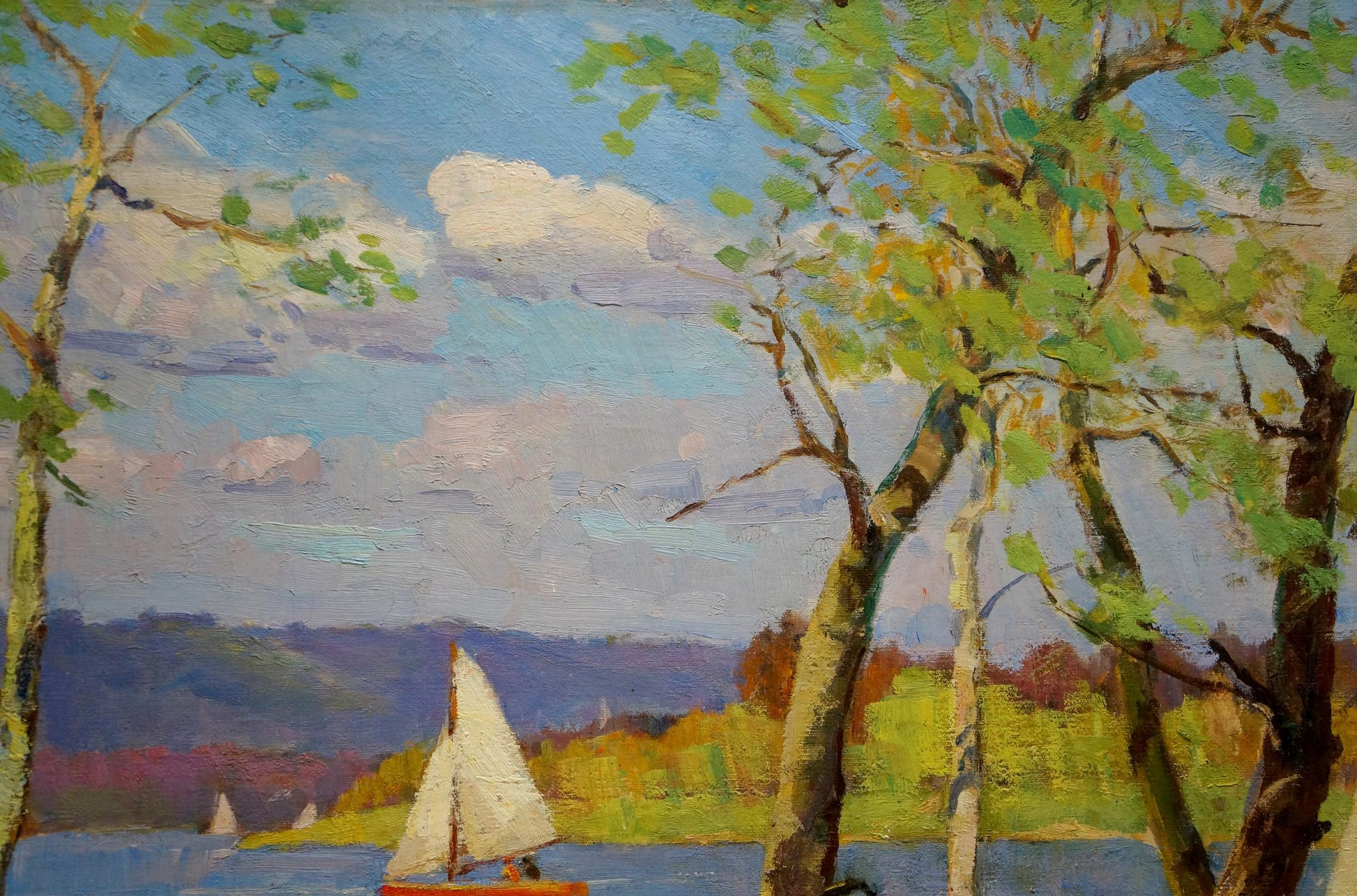Serene sailboat oil painting by Dobrzhansky Victor Mikhailovich