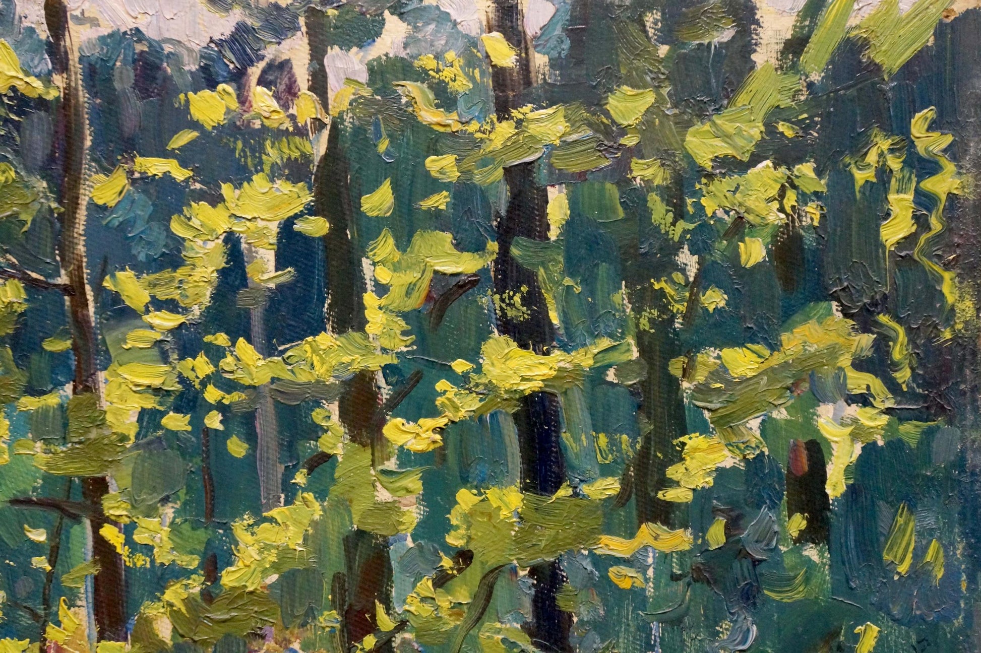 Vibrant impressionist oil painting of forest by Pavlyuchenko Vladimir