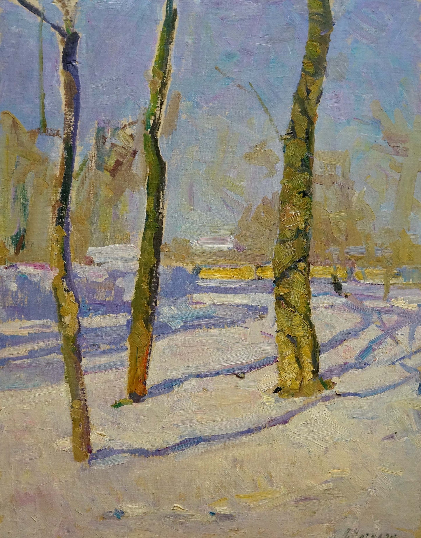 Oil painting Winter park by Nagulyak Petr Ivanovich: snowy trees under blue sky