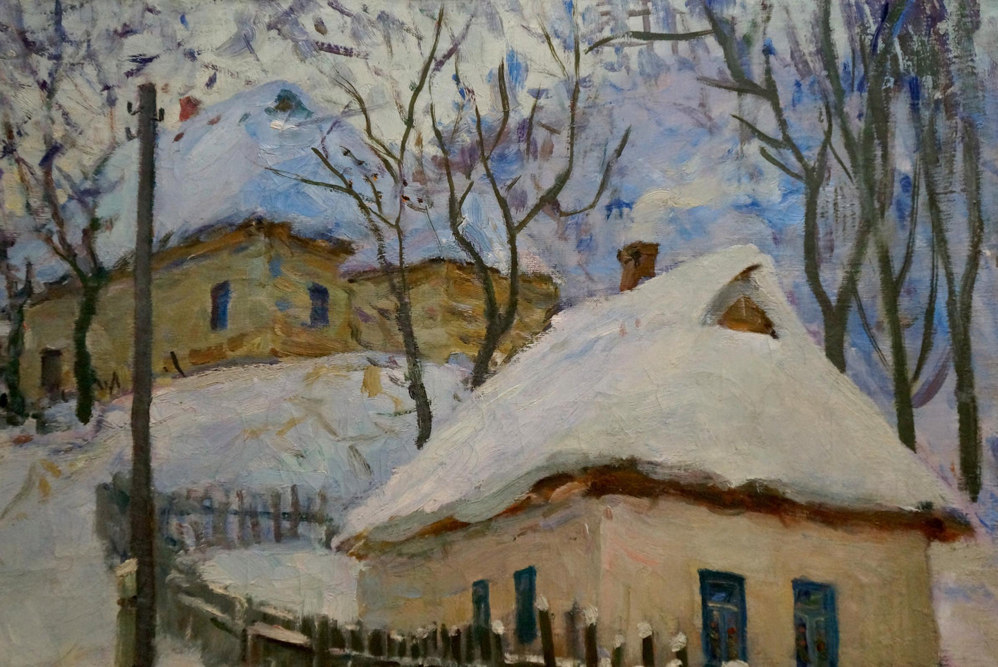 Snow-covered rooftops in Prishedko Grigoriy Dmitriyevich oil painting