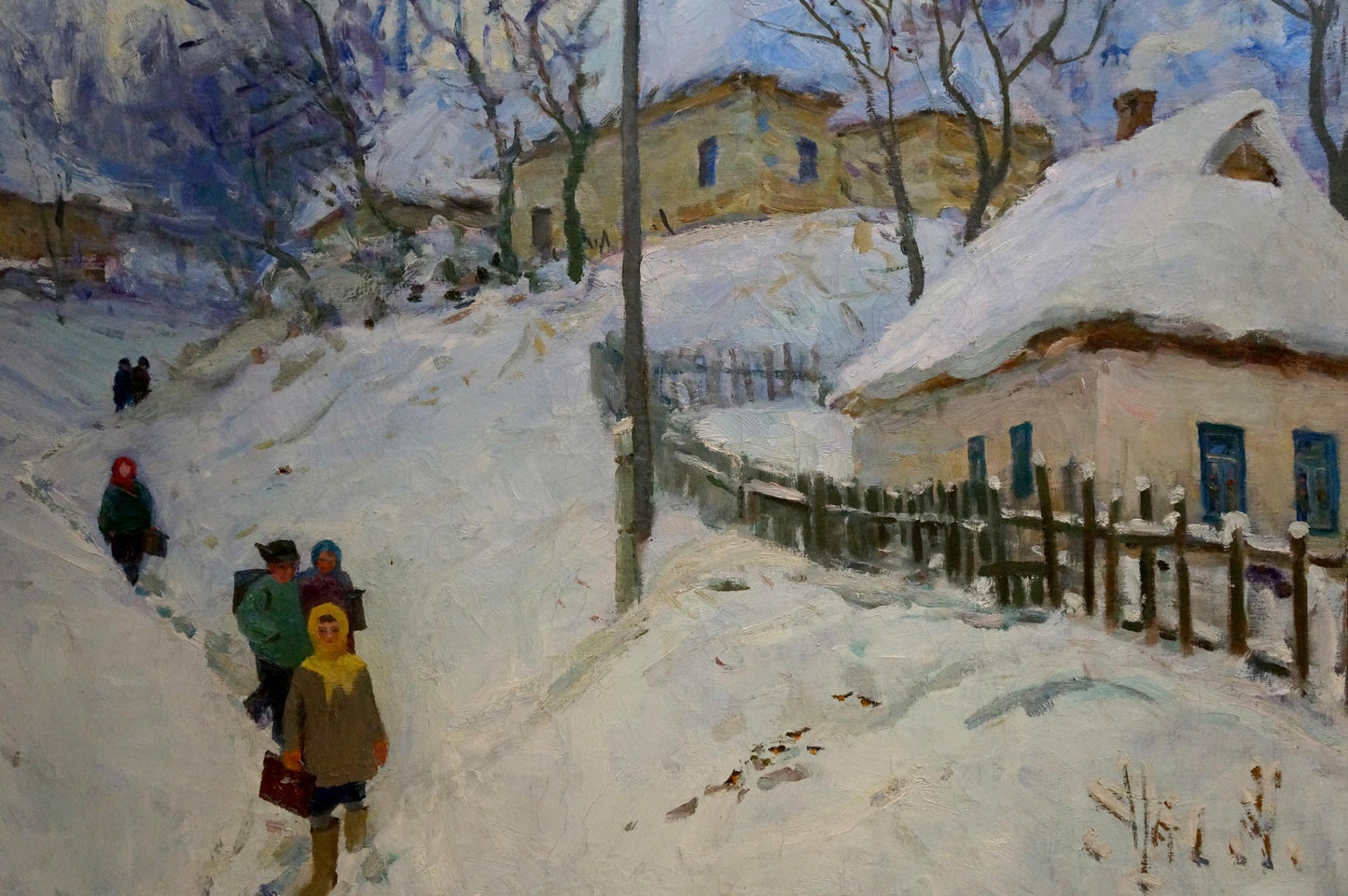 Snow-covered village by Prishedko Grigoriy Dmitriyevich oil painting