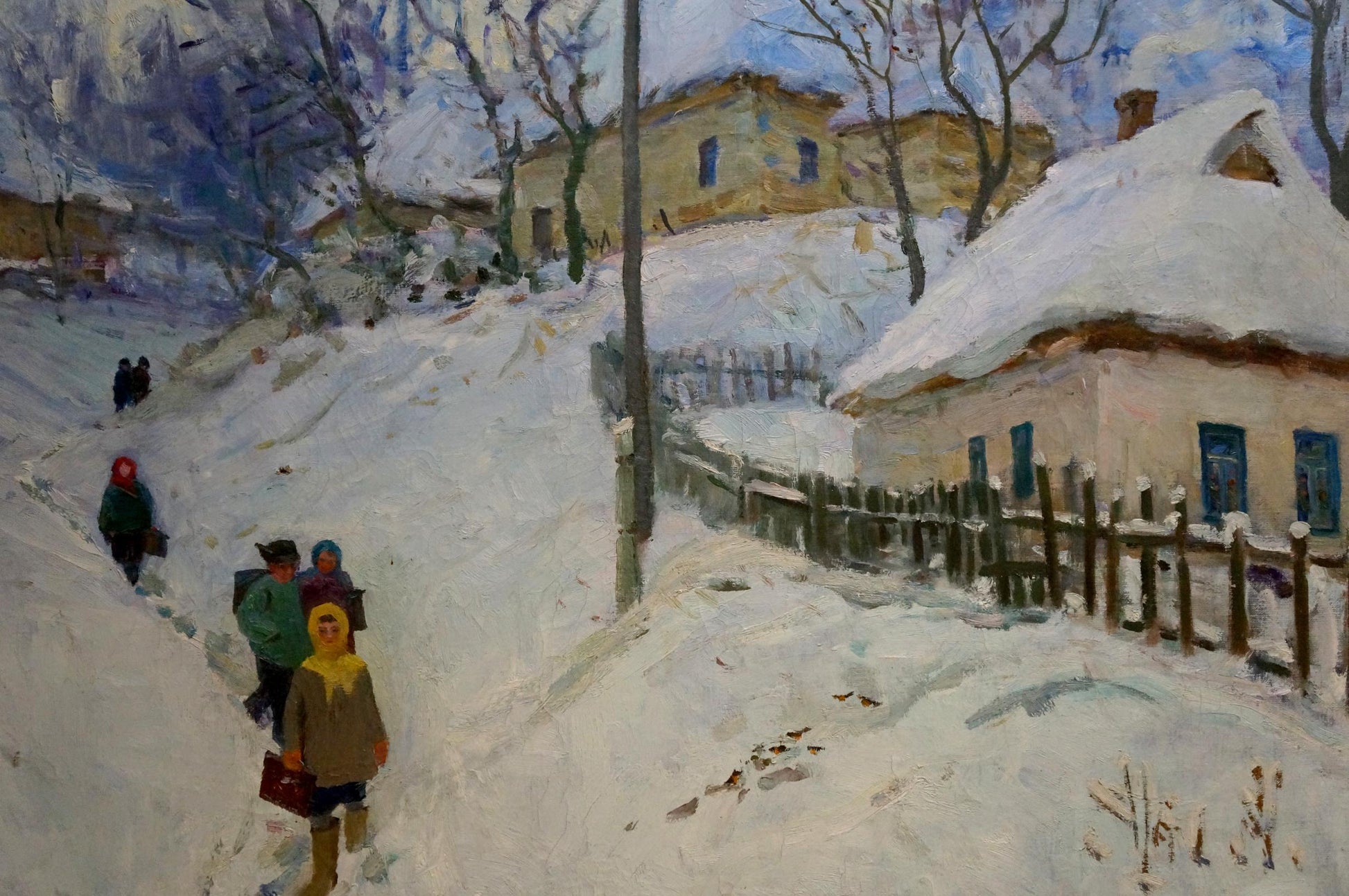 Snow-covered village by Prishedko Grigoriy Dmitriyevich oil painting