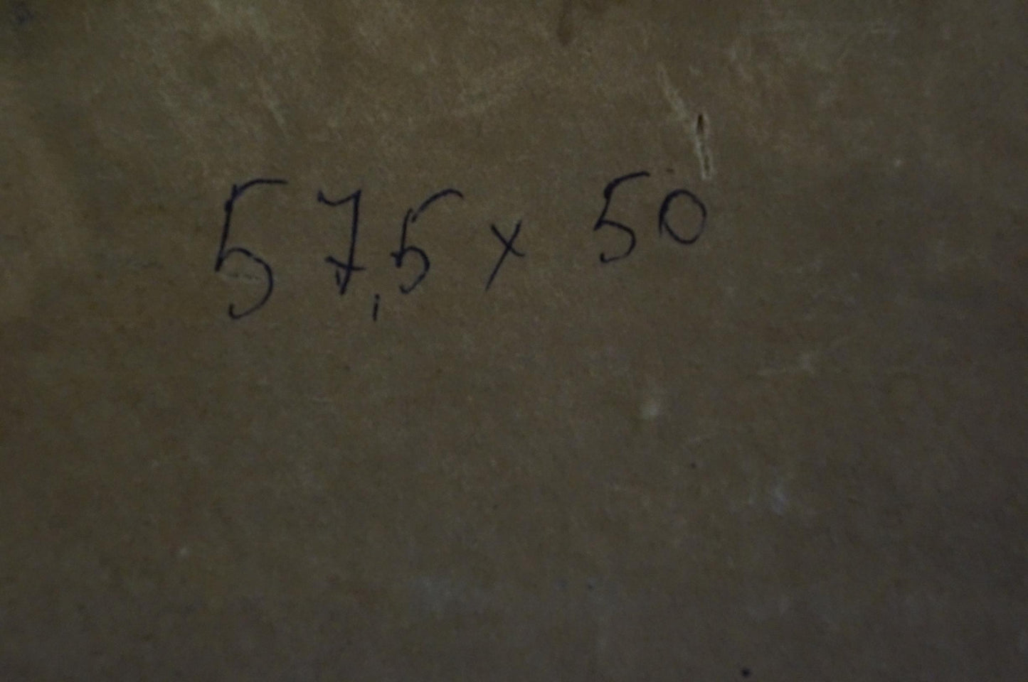 Back of Eremin Boris Alexandrovich oil painting with 57.5 x 50 in. handwritten markings