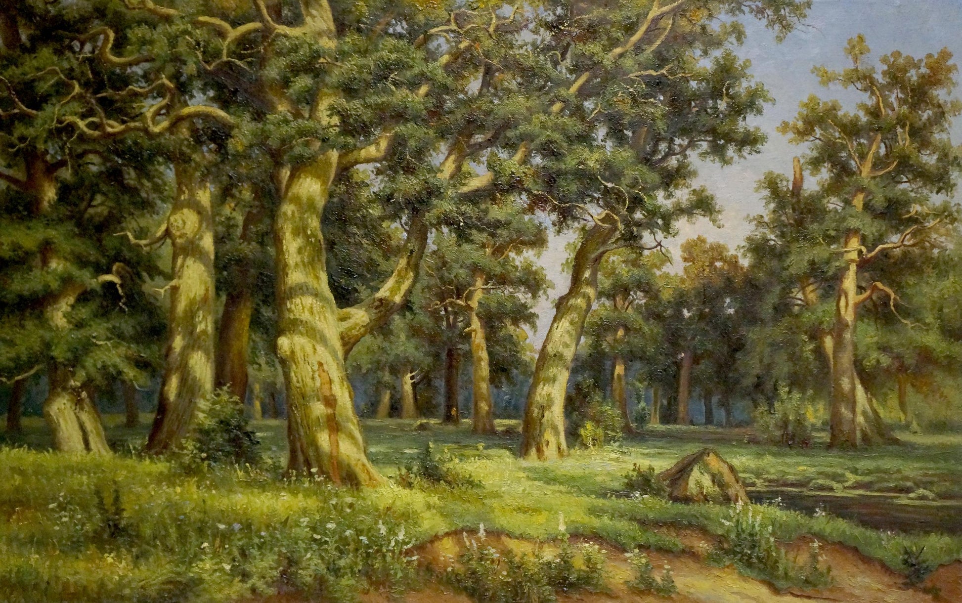 Oil painting Jogging in the forest lush impressionistic scene