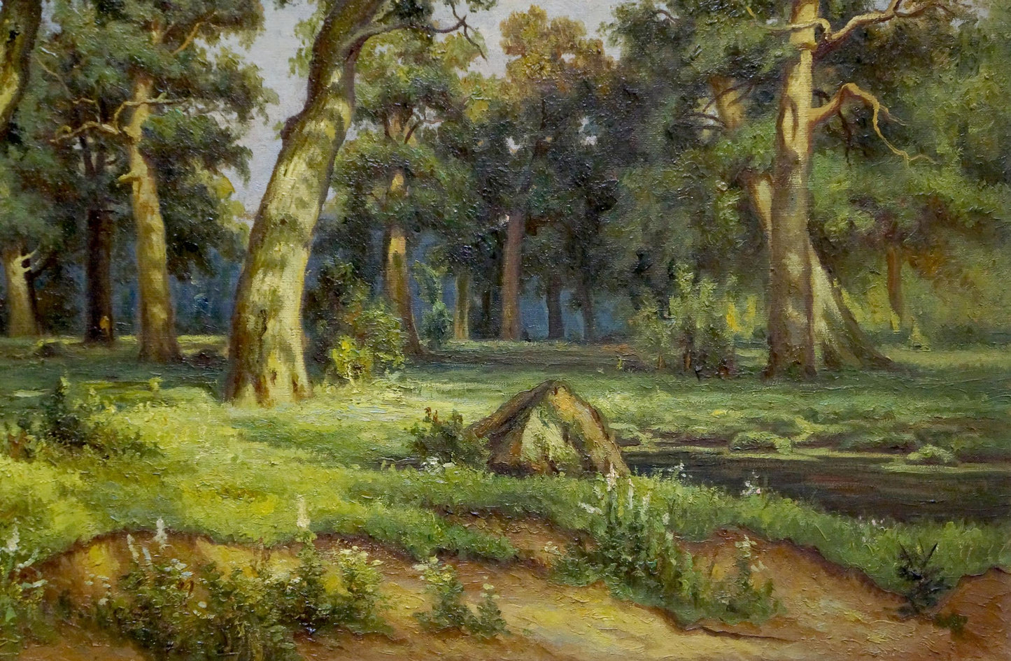 Oil painting of jogging in serene forest by unknown artist