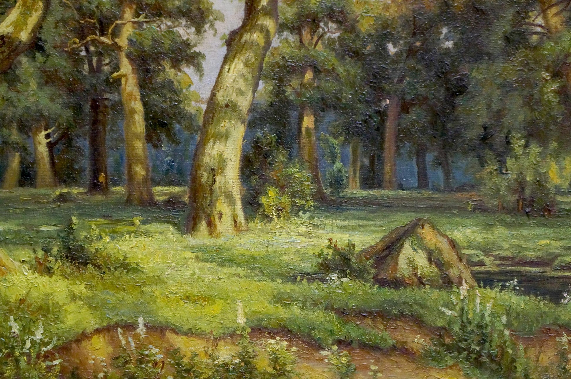 Oil painting of jogging in serene forest by unknown artist