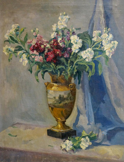 Oil painting Bouquet in Golden Ornate Vase by Maria Glushchenko