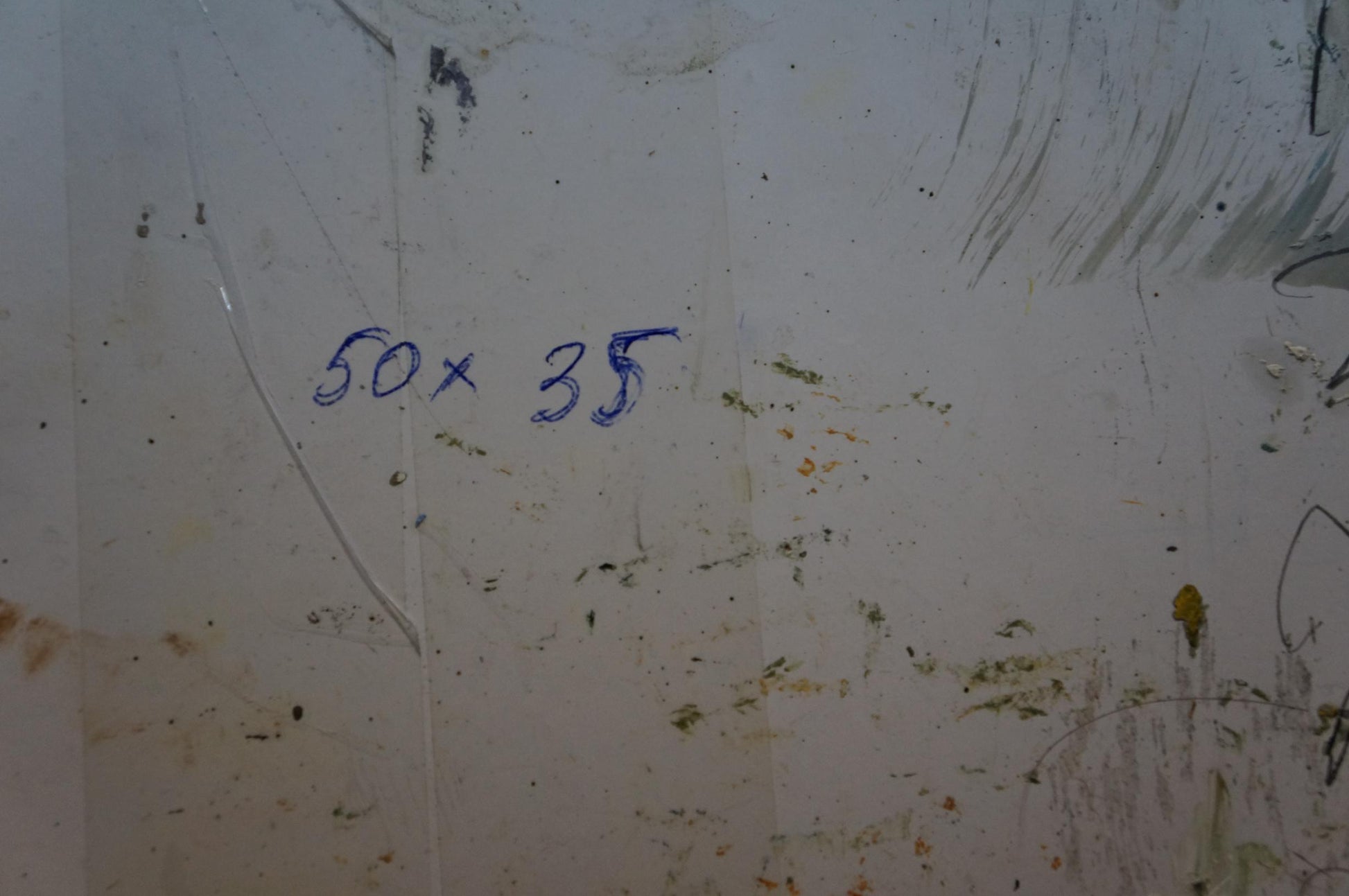 Worn off-white back of Klimenko Alexander Ivanovich oil portrait with stains