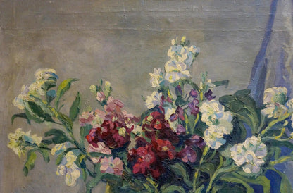 Oil painting of vibrant bouquet in vase by Maria Glushchenko