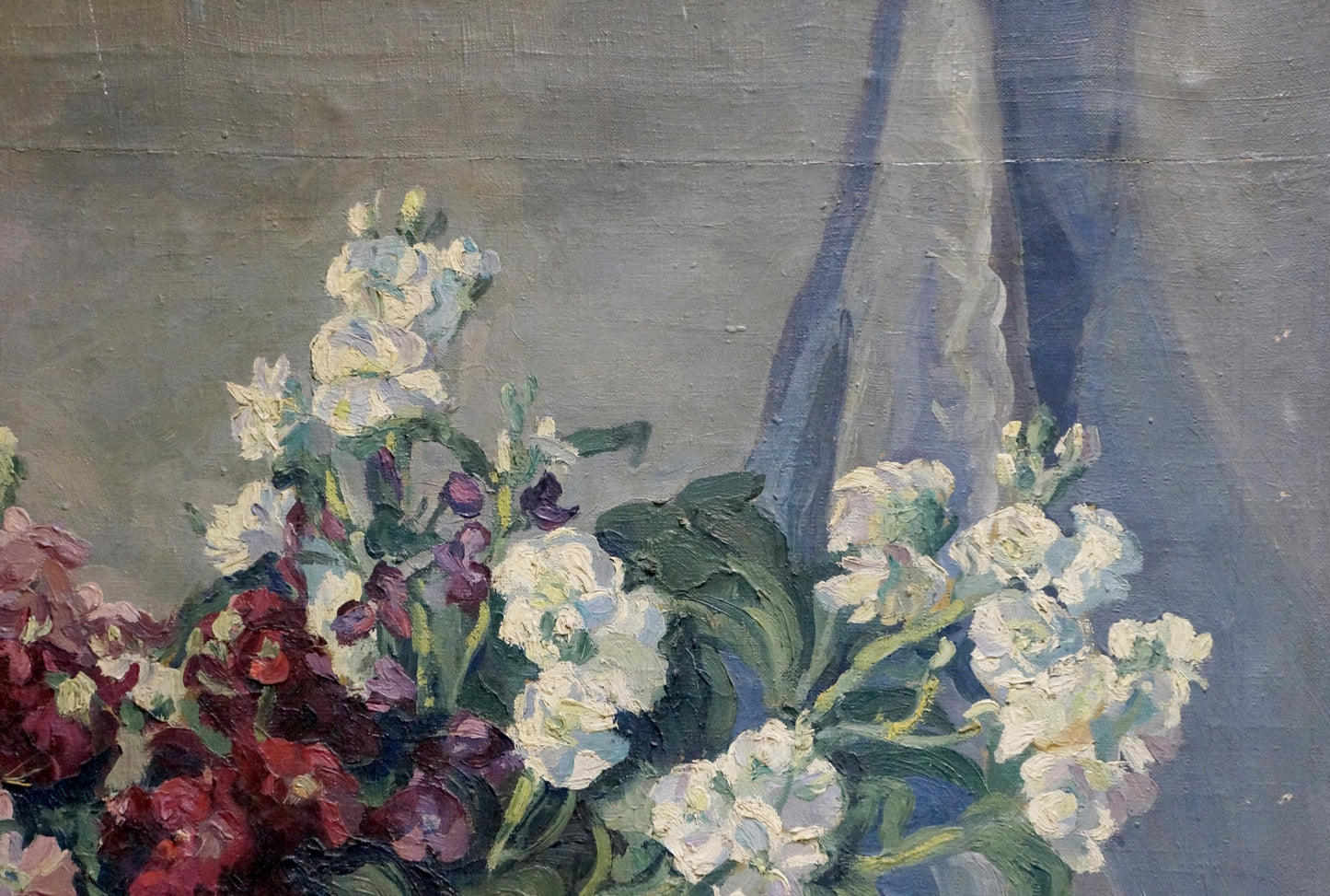 Impressionistic oil painting of vibrant bouquet in vase by Maria Glushchenko
