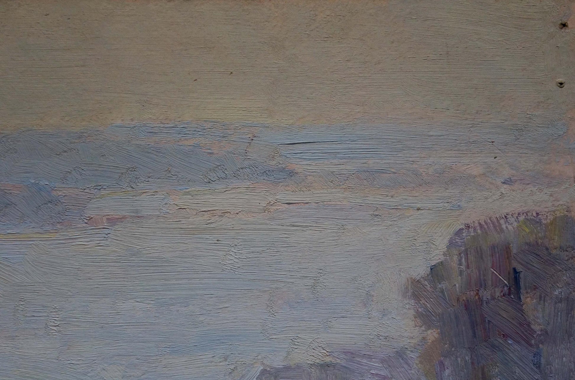 Oil painting Fog by Naumova Tamara Sergeevna in muted blue beige tones